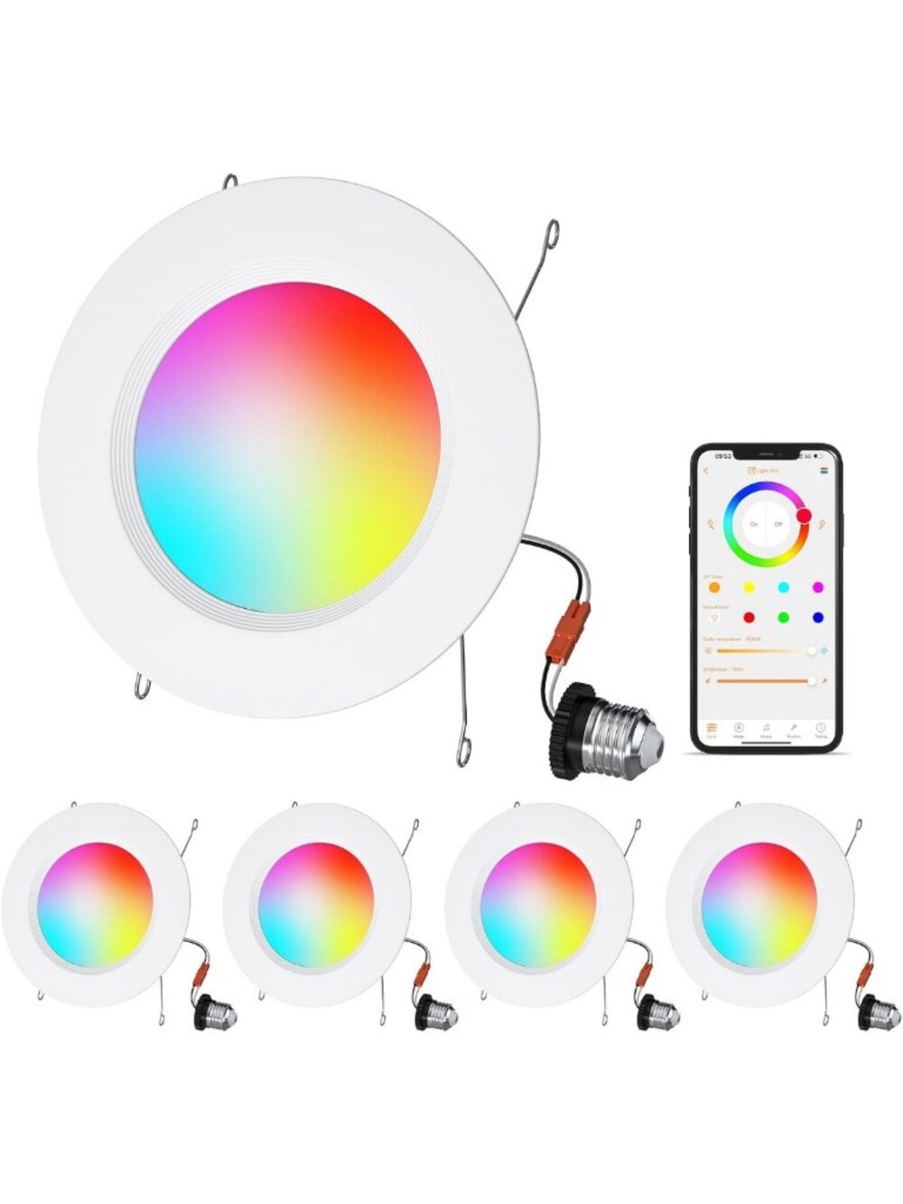 Color Changing Smart Recessed Lights 4-Pack, Bluetooth Control, Alexa
